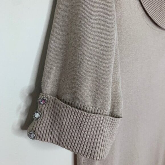 Tradition Women's Cowl Neck Sweater Top 3/4 Length Sleeve Stretch Taupe y2k - Picture 10 of 16